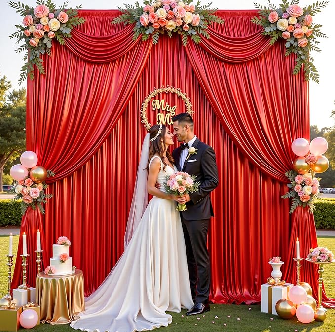 20ftx10ft Red Sequin Backdrop Curtain for Parties, Wrinkle Free Thick Glitter Sparkle Photo Backdrop Drapes 4 Panels 5x10FT Shimmer Back Drop Cloth for Wedding Birthday Photography Background