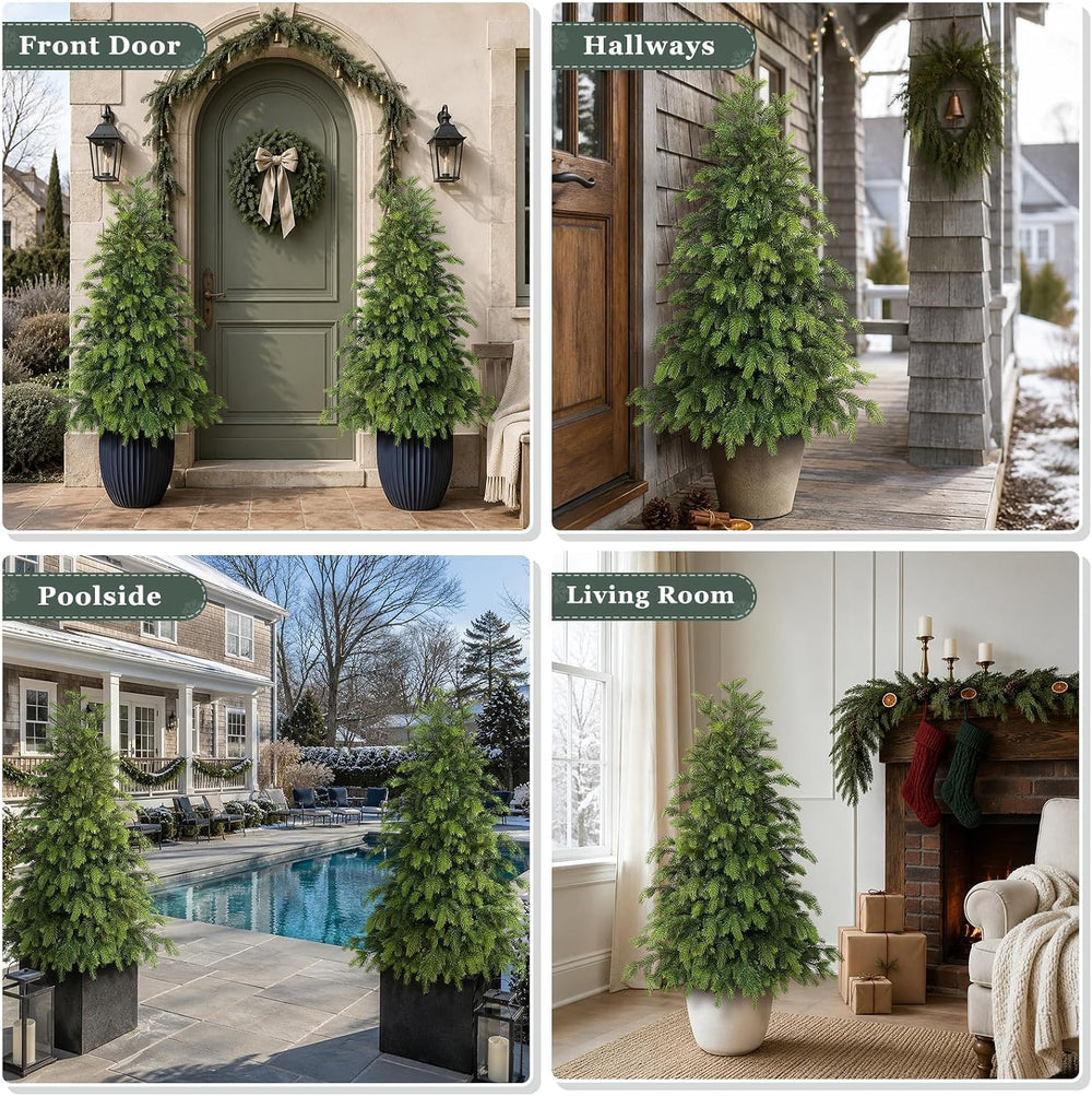 2Pcs 4FT Artificial Norfolk Pine Christmas Potted Trees for Porch Decor