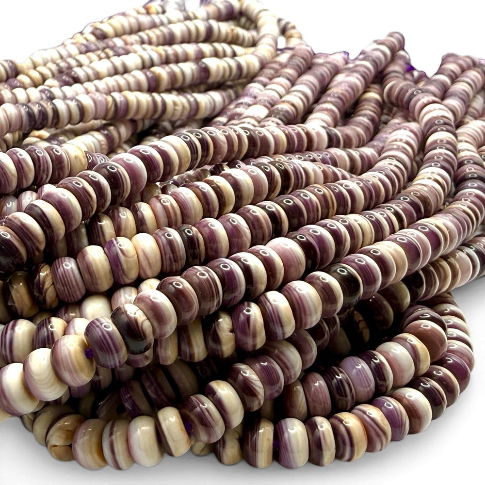 ABCGEMS White-Lavender Wampum Shell Beads USA Quahog Rondelle 6mm