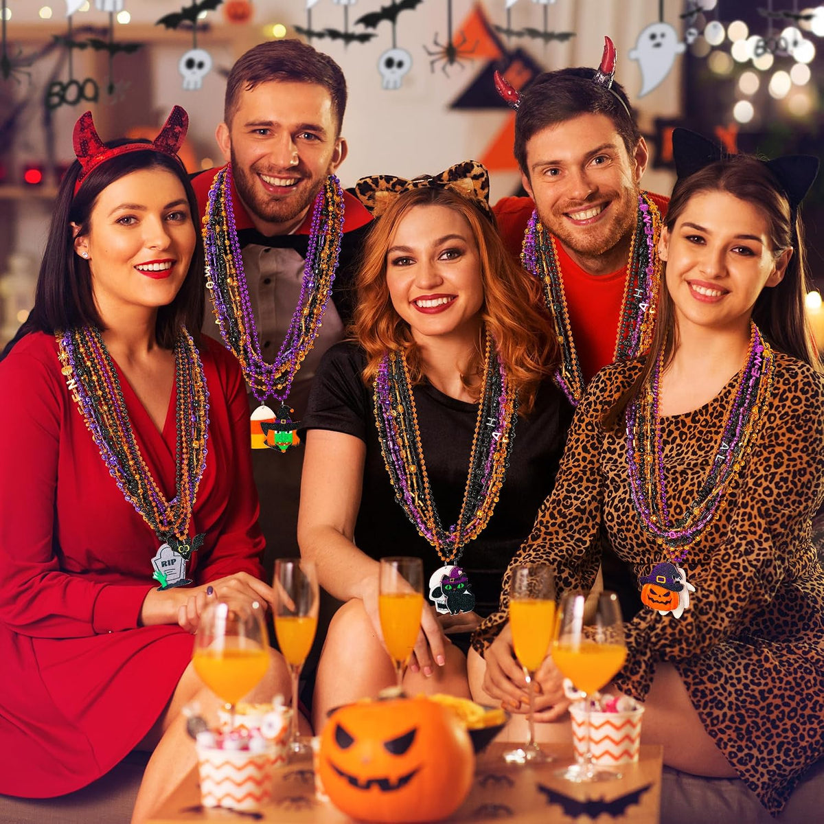 halloween necklaces accessories, 24 kinds beads party favors on a desk or shelf