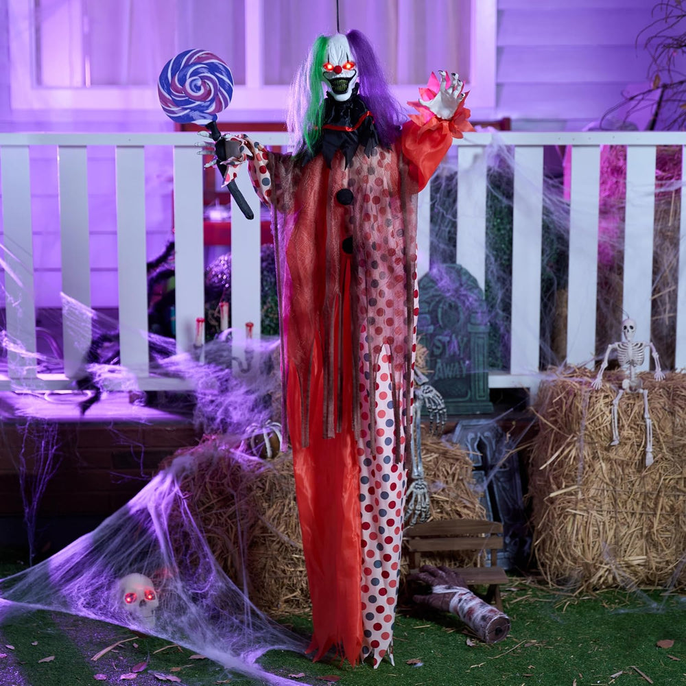 JOYIN 53" Halloween Hanging Clown Decorations Outdoor, Scary Animated De...