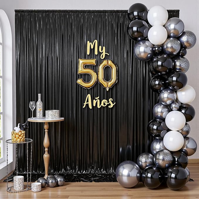 Outpain Thick 10 ft x 10 ft Black Sequin Backdrop Curtain for Parties, Wrinkle Free Glitter Photo Backdrop Drapes 2 Panels 5x10ft Black Back Drop Cloth for Wedding Christmas Photography Background