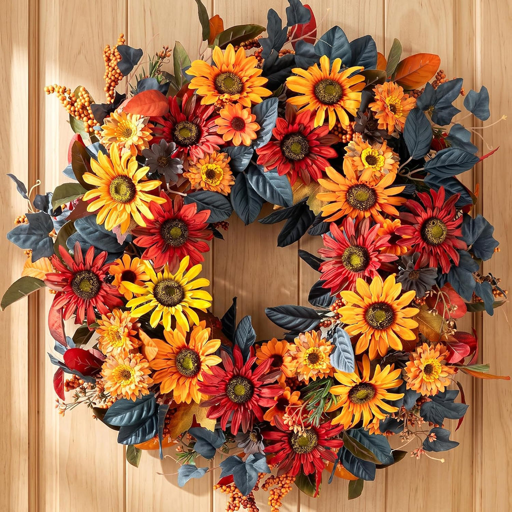 NUPTIO Fall Wreath for Front Door: 26 Inch Autumn Decor with Sunflower