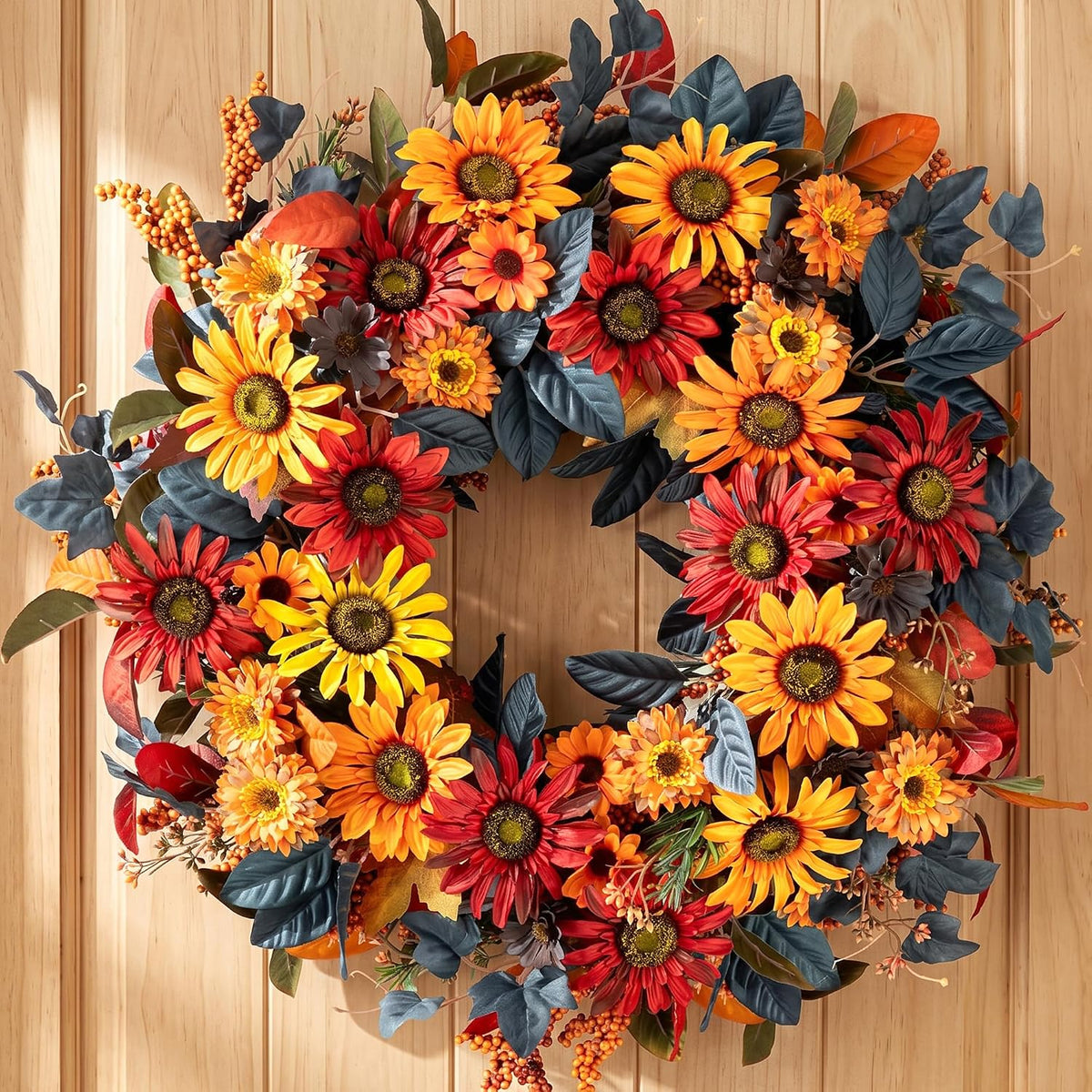 NUPTIO Fall Wreath for Front Door: 26 Inch Autumn Decor with Sunflower