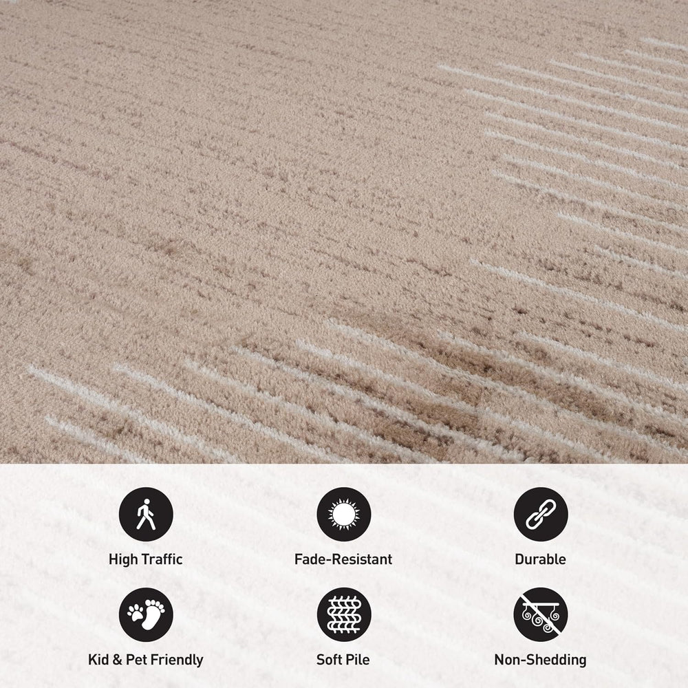 Rugshop Bohemian Stripe Stain Resistant Runner Rug Beige 2' x 7'