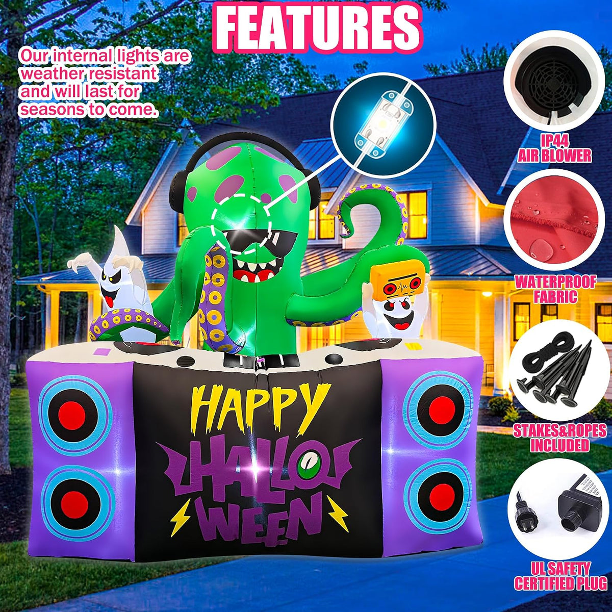 blowout fun 6ft halloween inflatables dj octopus playing, package contents