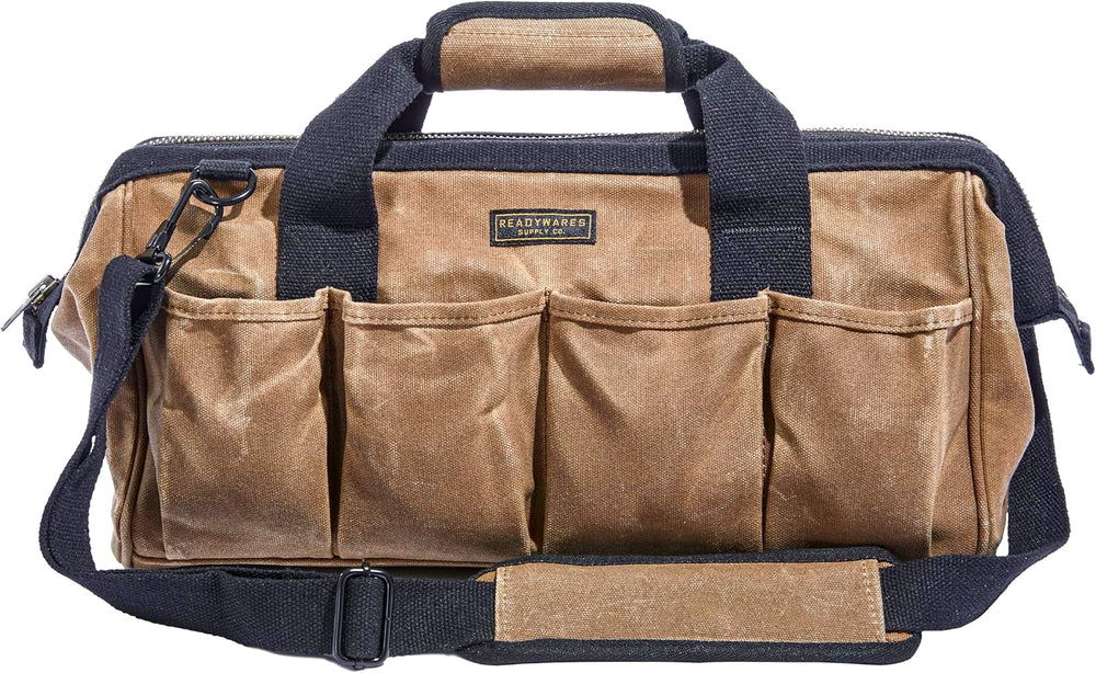Readywares 18" Tool Bag - Waxed Canvas Heavy Duty Large Toolbag, Tan