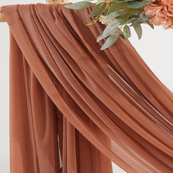 Terracotta Wedding Arch Draping Fabric 2 Panels 30'' x 20FT Terracotta Drapes Sheer Fabric Backdrop Arch Draping Fabrics for Wedding Ceremony Birthday Party Bridal Shower Decoration