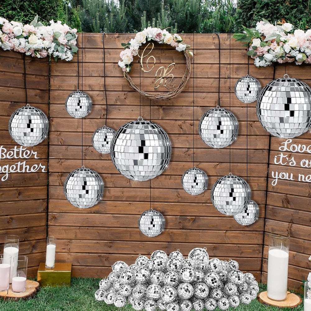 Funtery 100 Pcs Disco Balls Bulk Silver,1.2'', 2'', 3.2'&...
