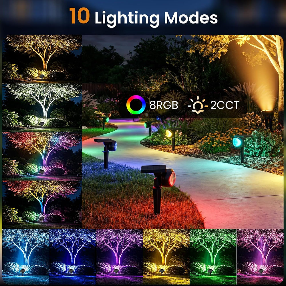 IP67 Solar Lights Outdoor Waterproof, 2CCT & RGB Landscape Lights, 4 Pack