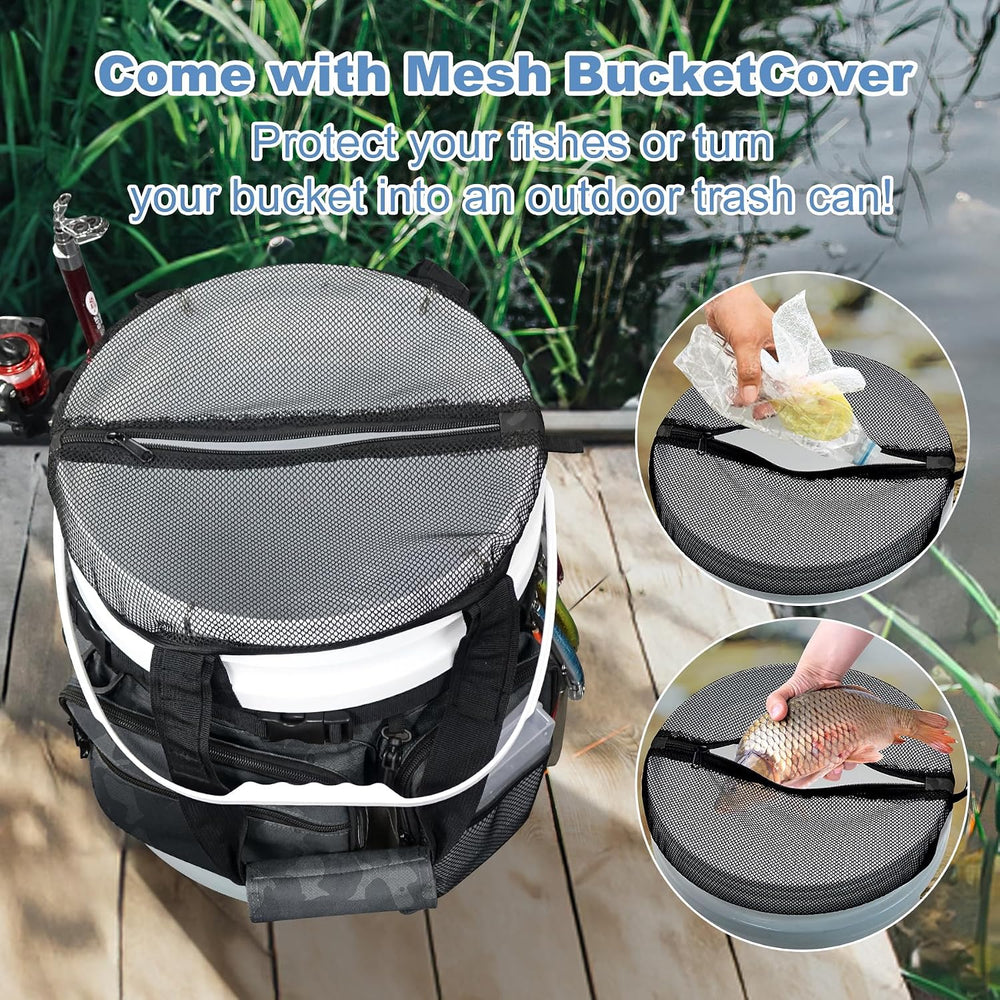 Fishing Bucket Organizer with Bucket Cover Fishing Tackle Bag with Rod & ...