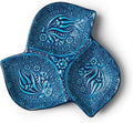 Leaf Ceramic Appetizer Plate, 3-Compartment Snack Tray, Blue Serving Tray