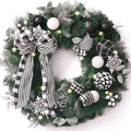 Valery Madelyn 24" Pre-Lit Christmas Wreath for Front Door Black White