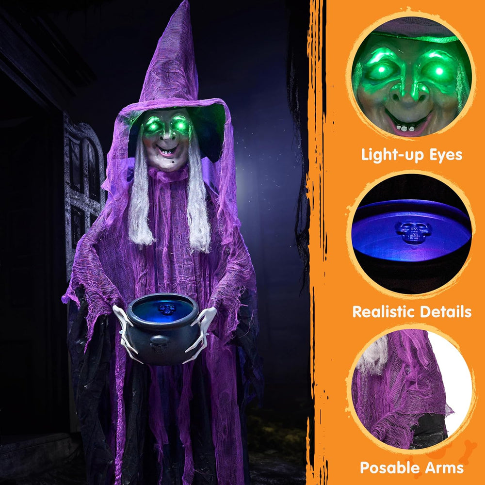JOYIN Halloween Decorations Standing Witch with Cauldron, Scary Ghost Decor w...