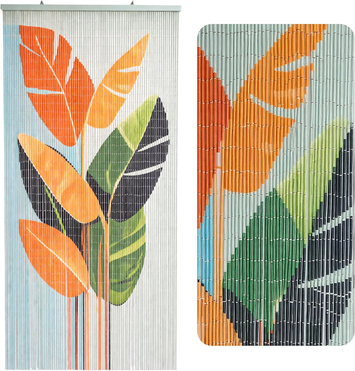 Vietbud Tropical Leaves Beaded Doorway Curtain 35.4" x 78.7"
