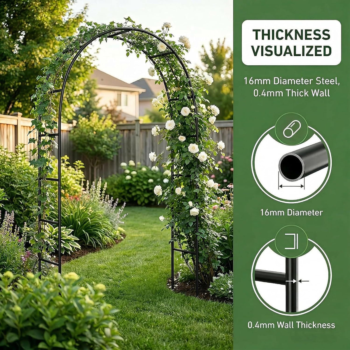 Metal Garden Arch Arbor, 94.5" H x 55" W, Black Powder-Coated Iron