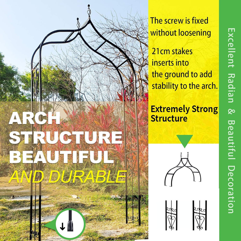 Black Iron Garden Arch Trellis 14.2" L x 46.5" W x 98.4" H Arbor