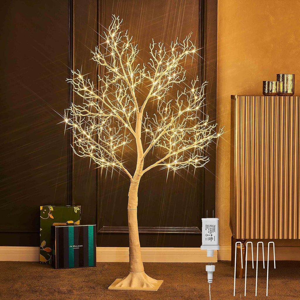 LITBLOOM White Tree with Lights Plug in 4FT 150 Fairy Lights, Lighted Coral Twig Trees for Indoor Outdoor Home Room Christmas Decoration