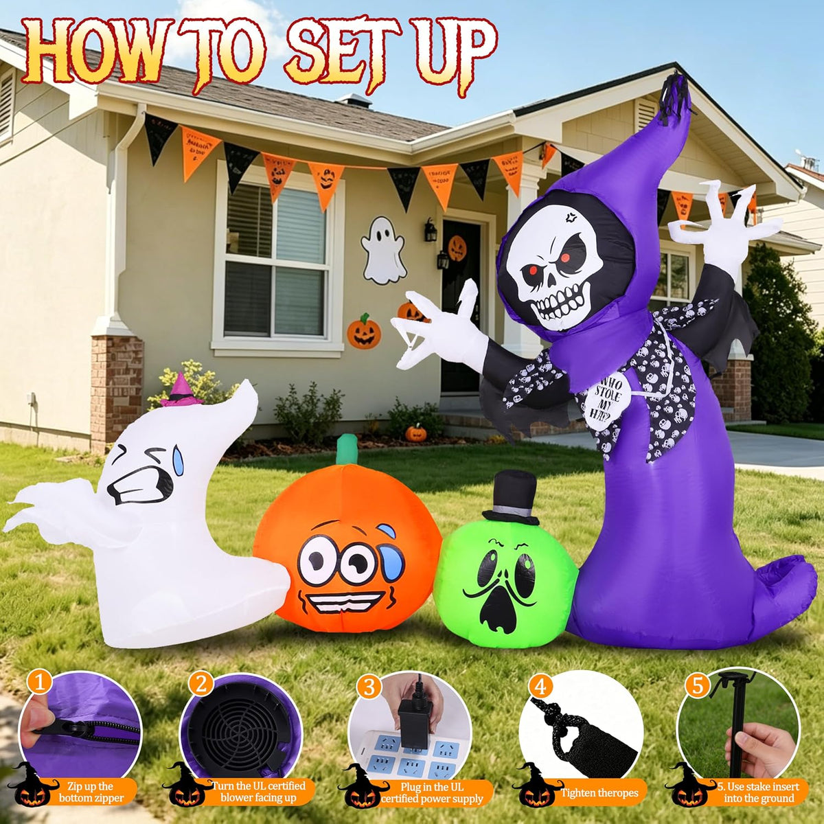 8ft long halloween inflatables outdoor decorations with built-in, package contents