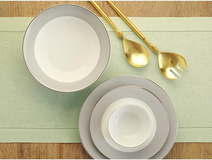 Solino Home Linen Sage Green Table Runner 90 Inches Long - 100% Pure Linen Hemstitch 14 x 90 Inch Table Runner for Dining, Fall, Autumn, Thanksgiving, Christmas - Classic Hemstitch