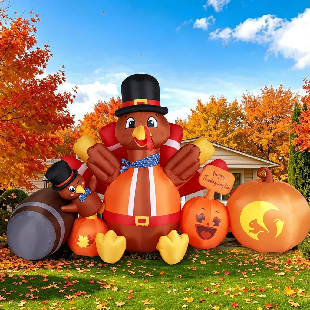 9FT Thanksgiving Inflatables Outdoor Decorations Inflatable Turkey Pumpkin