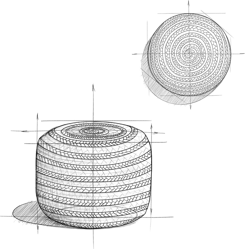 SIMPLIHOME Margo 20" Wide Round Pouf in Multi-Green Jute and Cotton