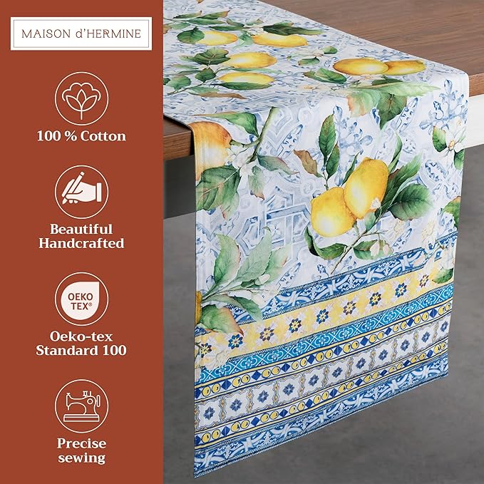 Maison d' Hermine Table Runner 100% Cotton Double Layer Table Runners 108 inches Long Decorative for Home Kitchen Dining Party Baby Shower Wedding Bridal Shower Spring Summer (Citrus, 14.50" x 108")