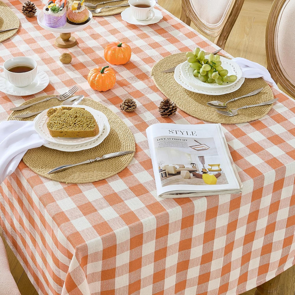 Orange Gingham Tablecloth, 60 x 90 Inch Rectangle Thanksgiving Table Cover