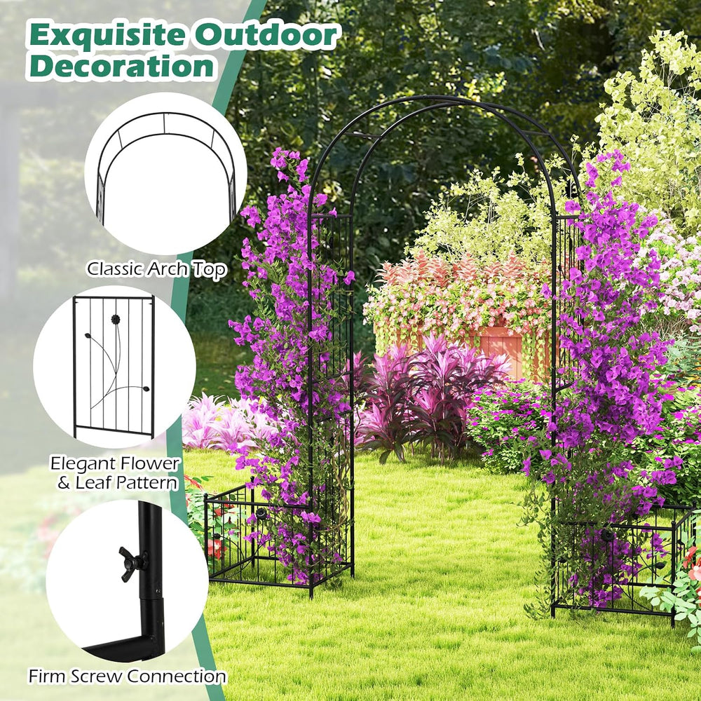 Giantex 86'' Metal Garden Arbor Arch Trellis with Planters, 8 Ground ...