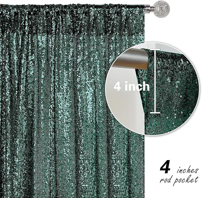 Dark Green Sequin Backdrop Curtain 4 Pieces 2FTx8FT Glitter Photography Backdrop for Party Wedding Birthday Christmas Decorations