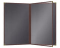 Goodsmart Pajco Style Restaurant Menu Covers – Pack of 10, Side-Loading Menu Holders, Single Stitched Edge, Clear Vinyl Menu Sleeves, Leatherette Trim, Gold Corners, Burgundy, 4 View (8.5" x 14")