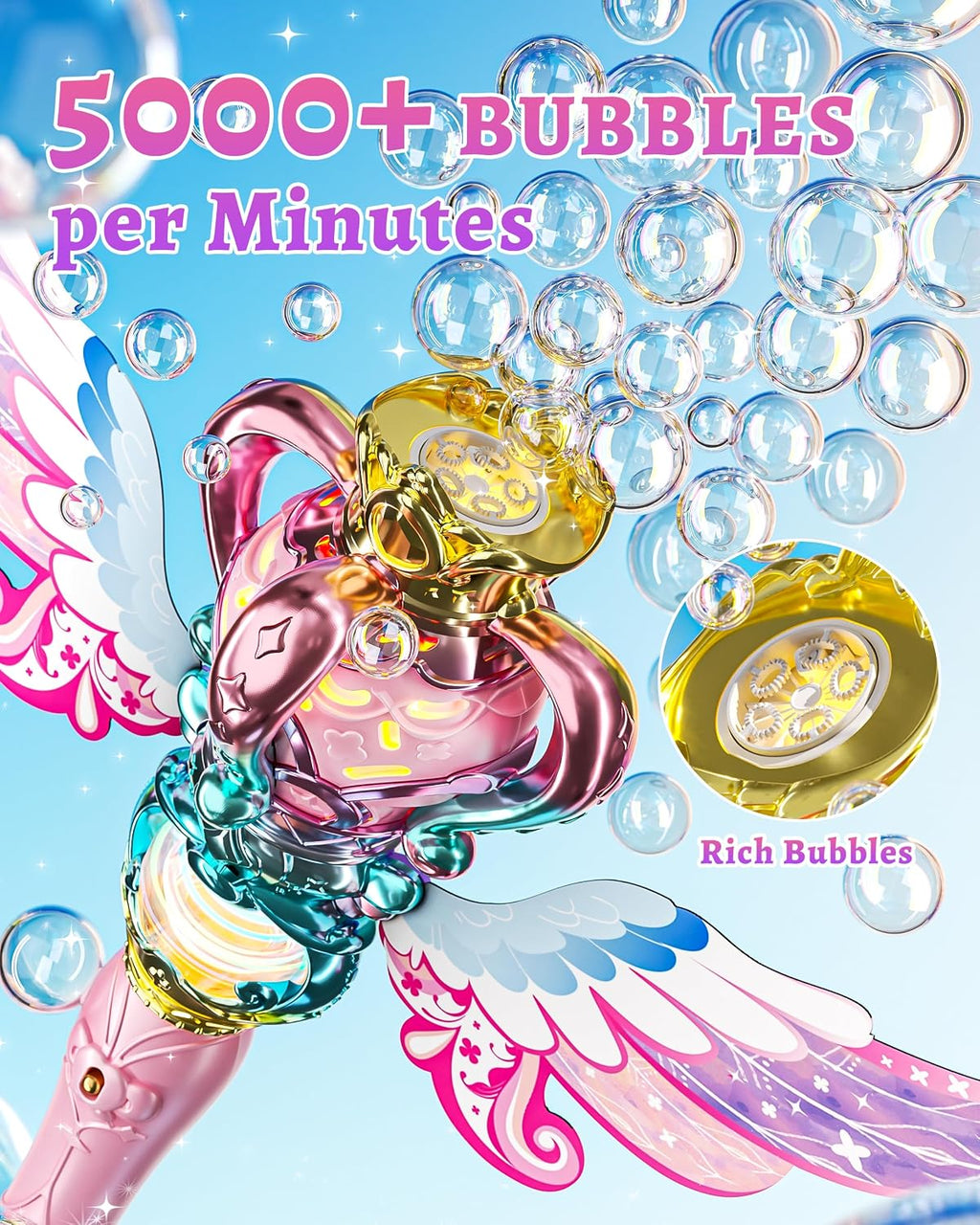 uregoio 2 pack spinning light up princess bubble, close-up detail