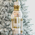 KI Store 4ft Wooden Christmas Nutcracker White and Gold Soldier Figurine Life Size Collectible Nutcracker Decorations for Christmas Decorations