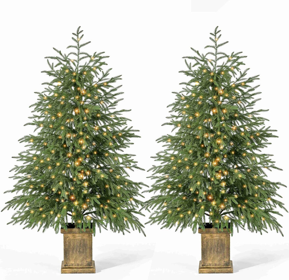 TigeJoy 4FT Prelit Real Touch Christmas Tree, Norfolk Potted Tree, 2 Pack
