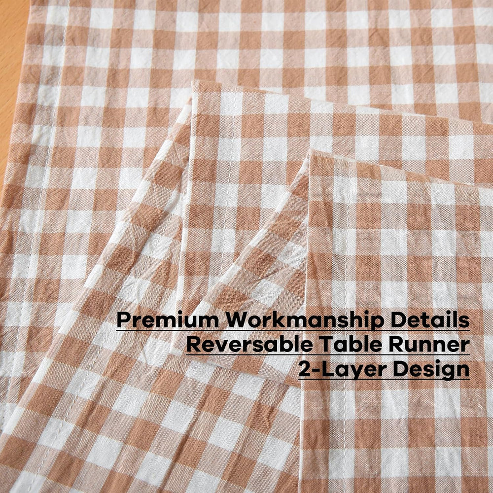 Taupe White Plaid Gingham Ruffle Table Runner Cabinet Cover 13"x120"