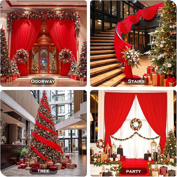 PartyVillage 20ft×15ft Red Backdrop Curtain for Wedding Parties, 4 Panels Wrinkle Free 15 FT Long Polyester Photo Backdrop Drapes Back Drop Cloth for Birthday Photography Background