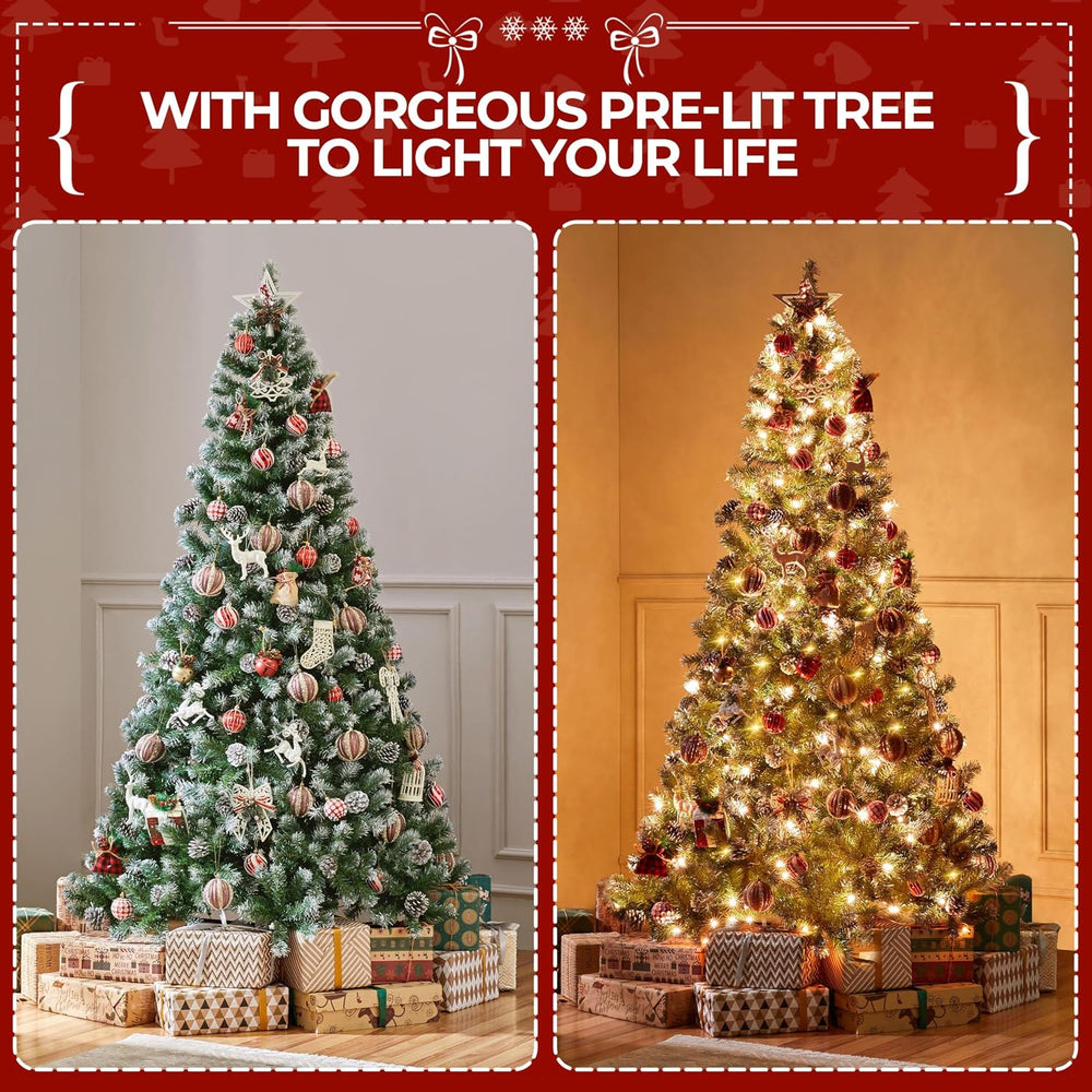 Yaheetech 6ft Pre-lit Christmas Tree, Snow Flocked Artificial Christmas Tree ...