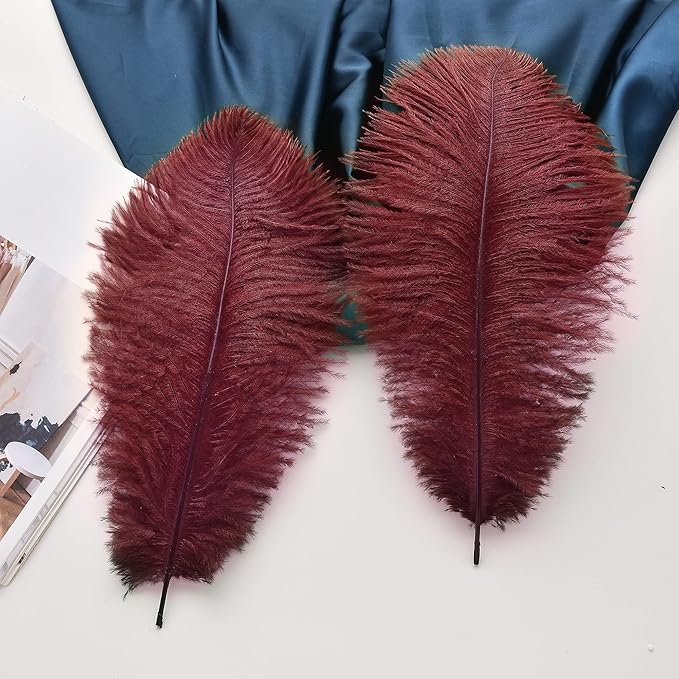 Ballinger Burgundy Ostrich Feathers Bulk - 12Pcs 12-14inch Feathers for Party Centerpieces, Flower Arrangement and Home Decor(Burgundy)