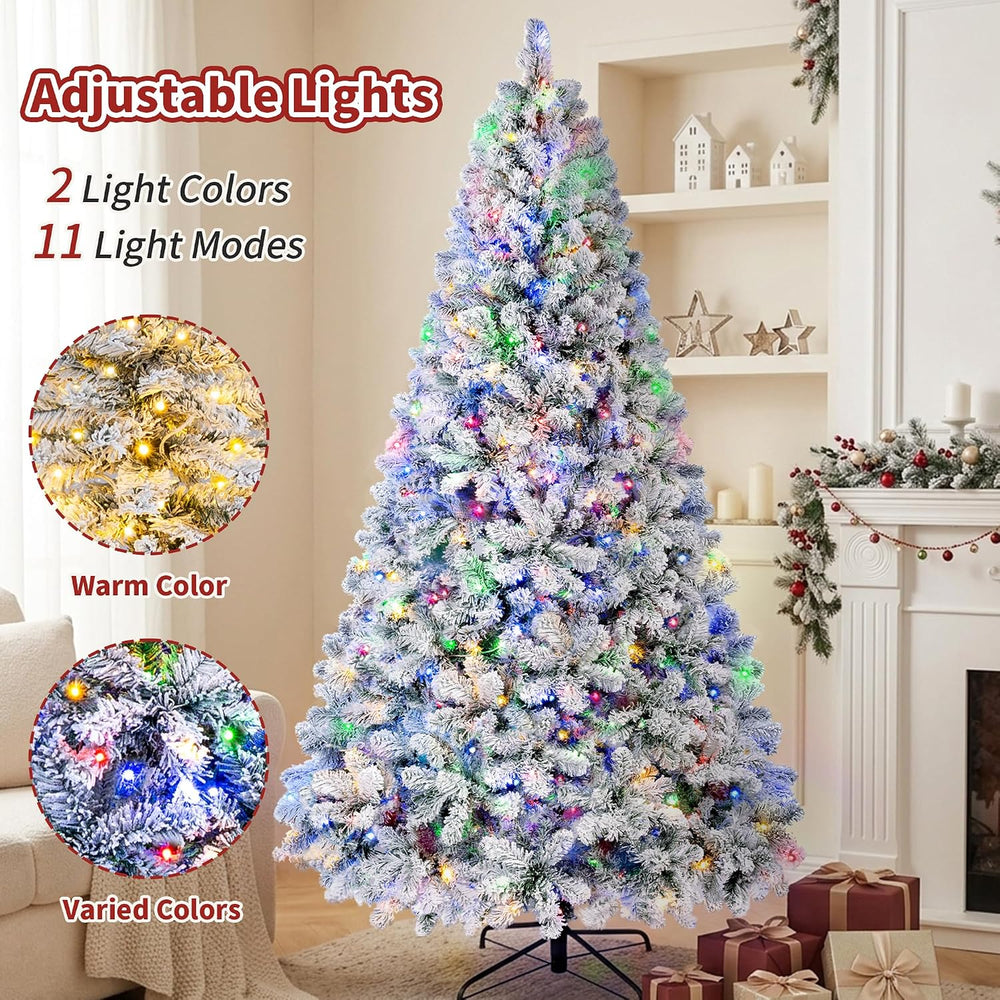 7ft 6in Prelit Flocked Christmas Tree with 1400 Branch Tips