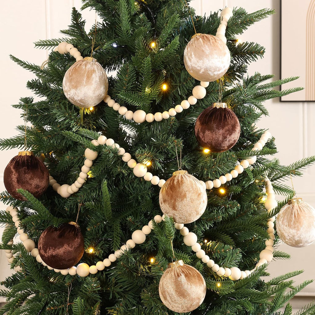 48ft christmas wood bead garland rustic holiday decor, side view