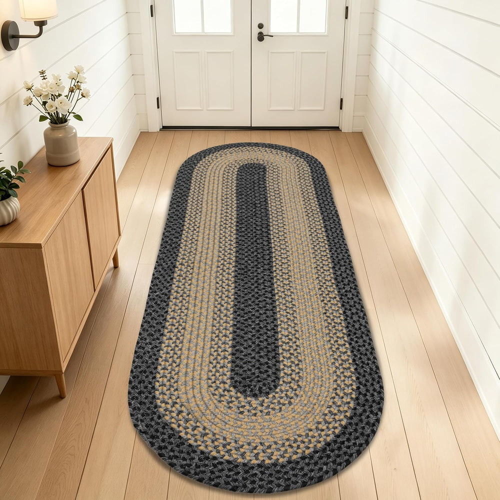 RCTJHOME 2x6 Oval Braided Runner Rug, Brown Black Farmhouse Kitchen Mat