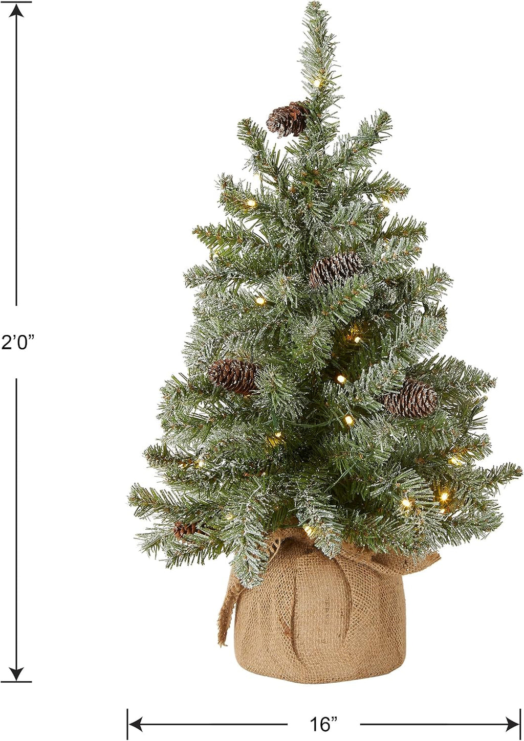 national tree company 2ft pre-lit flocked mini artificial showing dimensions