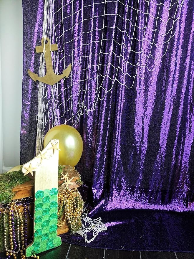 ShinyBeauty Sequin Backdrop 10FTx10FT Purple Backdrop Background Glitter Drapery for Birthday Parties Sparkly Photography Backdrops Purple Curtain Drape