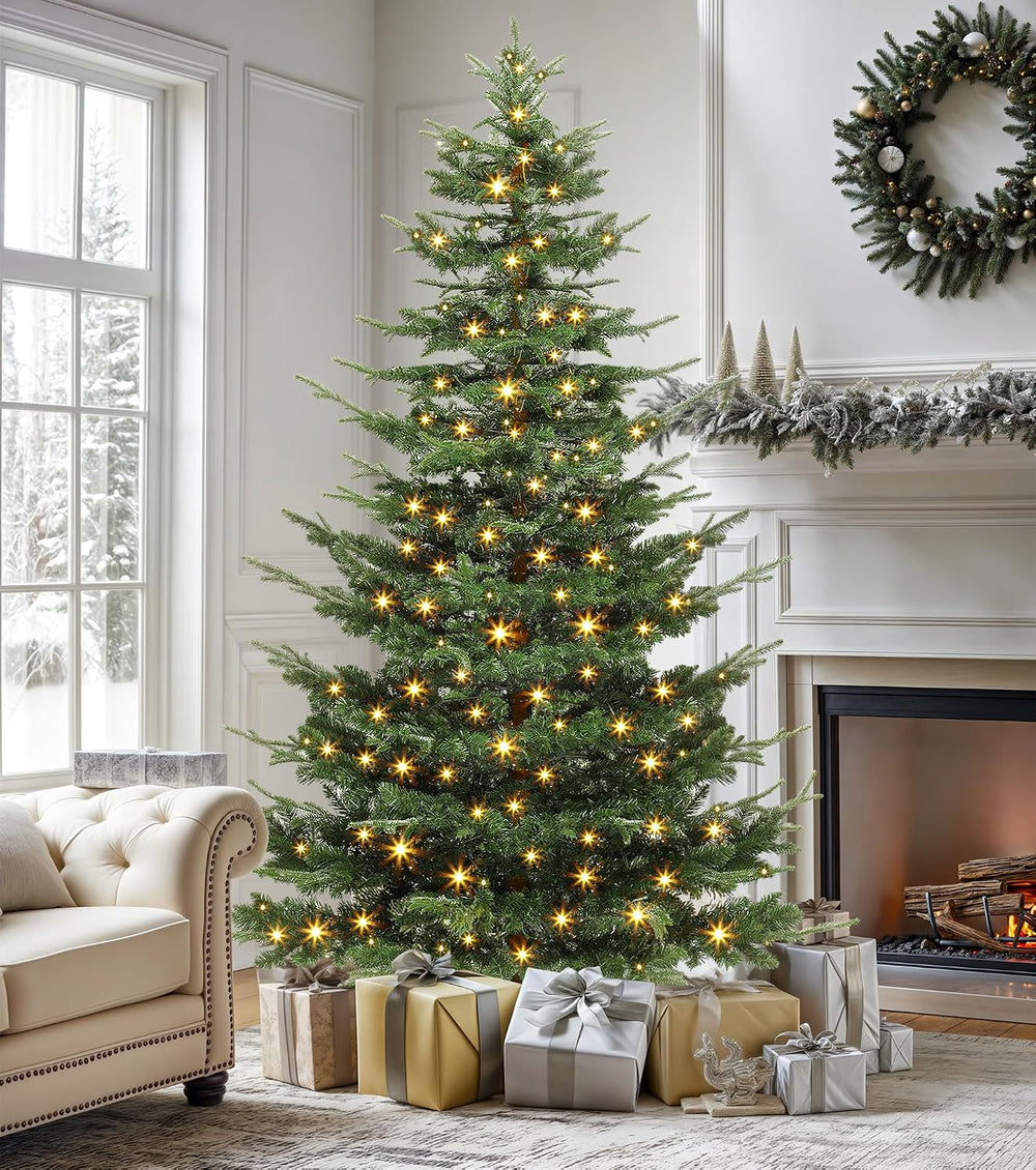 DWVO 7.5FT Prelit Iced Aspen Fir Artificial Christmas Tree with Remote