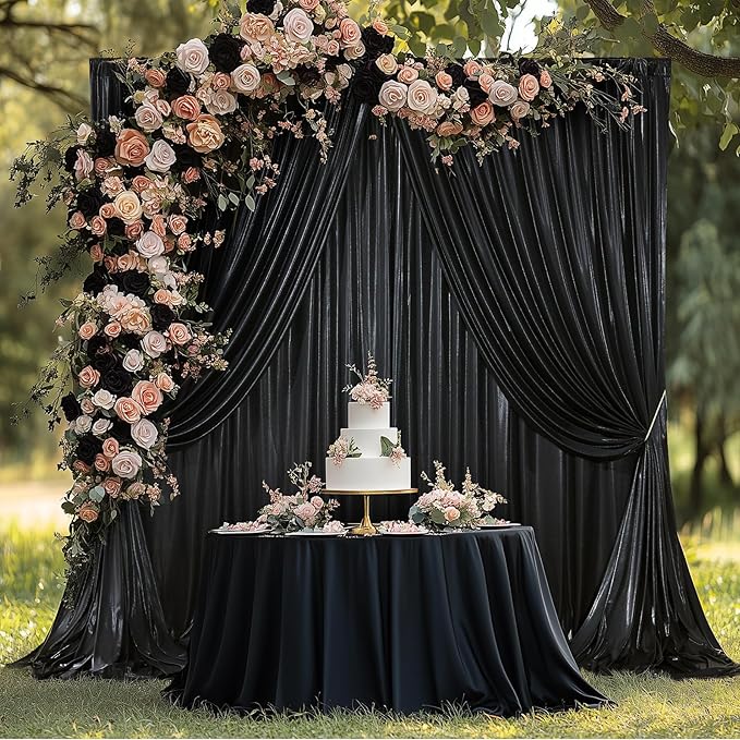 30ftx10ft Black Sequin Backdrop Curtain for Parties, Wrinkle Free Glitter Photo Backdrop Drapes 6 Panels 5x10FT Back Drop Cloth Shimmer Fabric for Wedding Birthday Photography Background