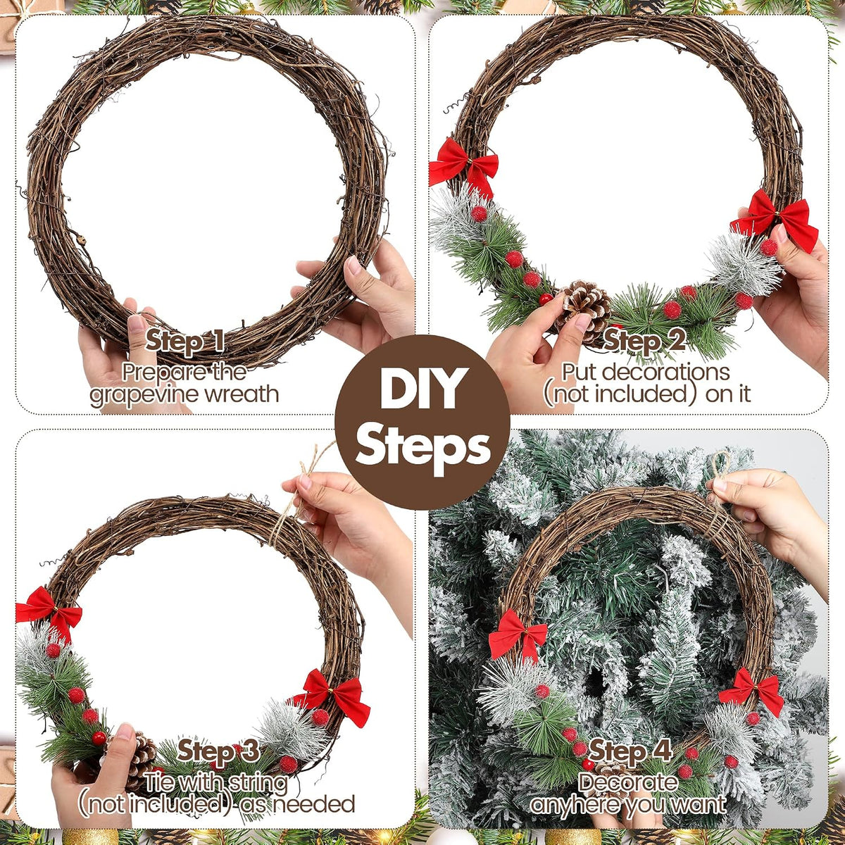 ruisita 6 pieces 12 inch grapevine wreaths vine, side view