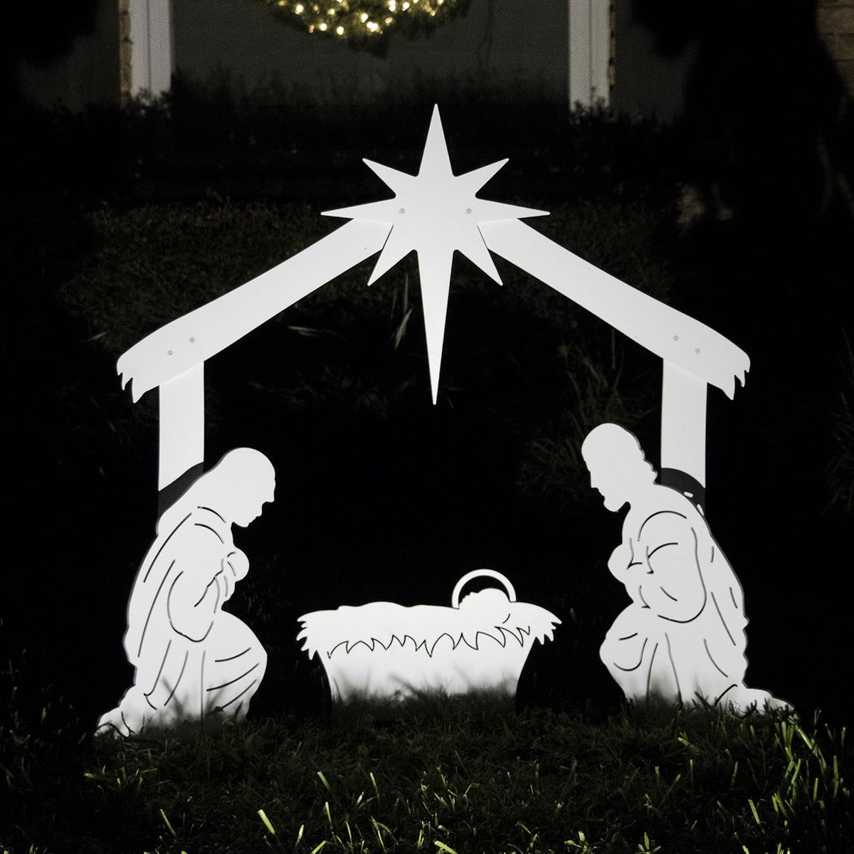 Outdoor Nativity Scene - Holy Family Yard Nativity Set. Made in USA, Durable Materials, Simple Assembly, Compact Storage. White. Solid Plastic.