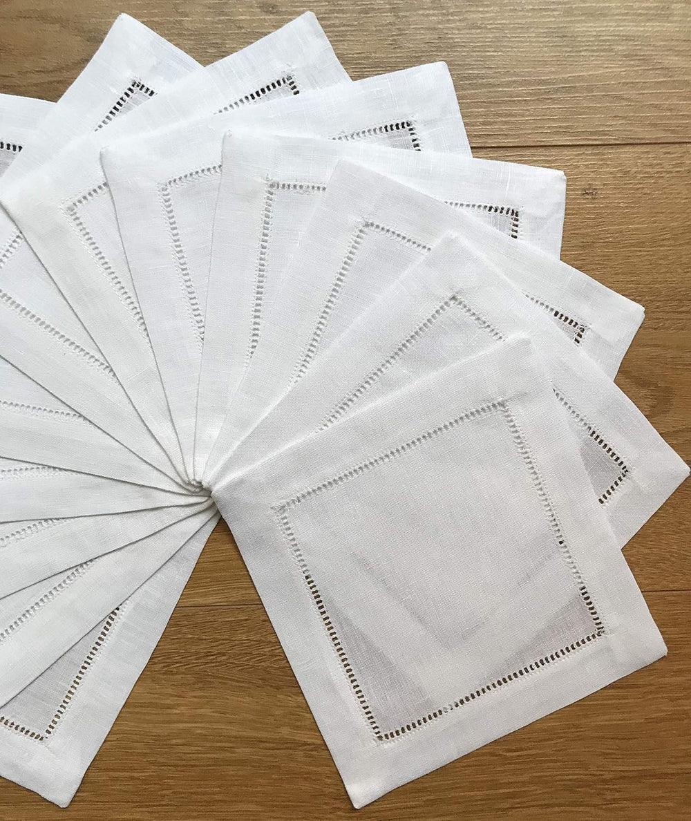 White Linen Cocktail Napkin 6"x6" Set of 50 Linen Cloth Napkin Coas...