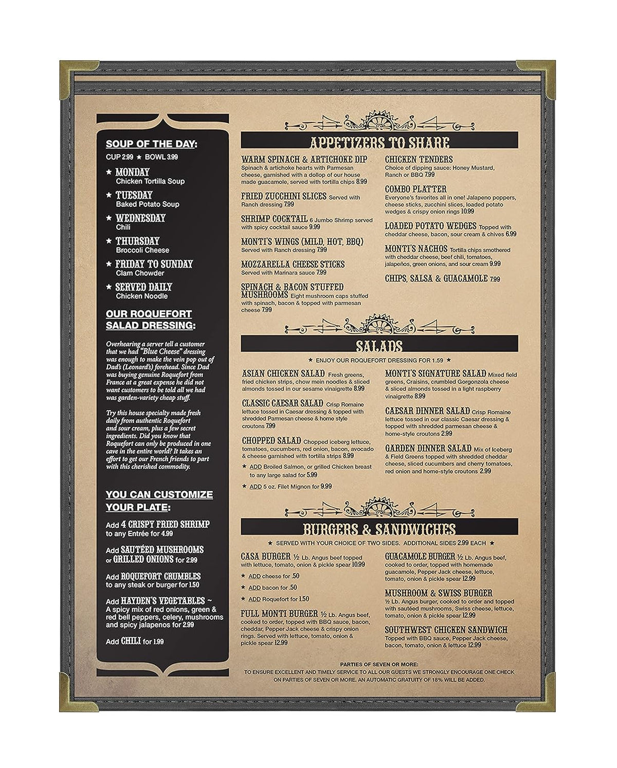 Goodsmart Pajco Style Restaurant Menu Covers – Pack of 10, Side-Loading Menu Holders, Single Stitched Edge, Clear Vinyl Menu Sleeves, Leatherette Trim, Gold Corners, Black, 1 View (8.5" x 11")