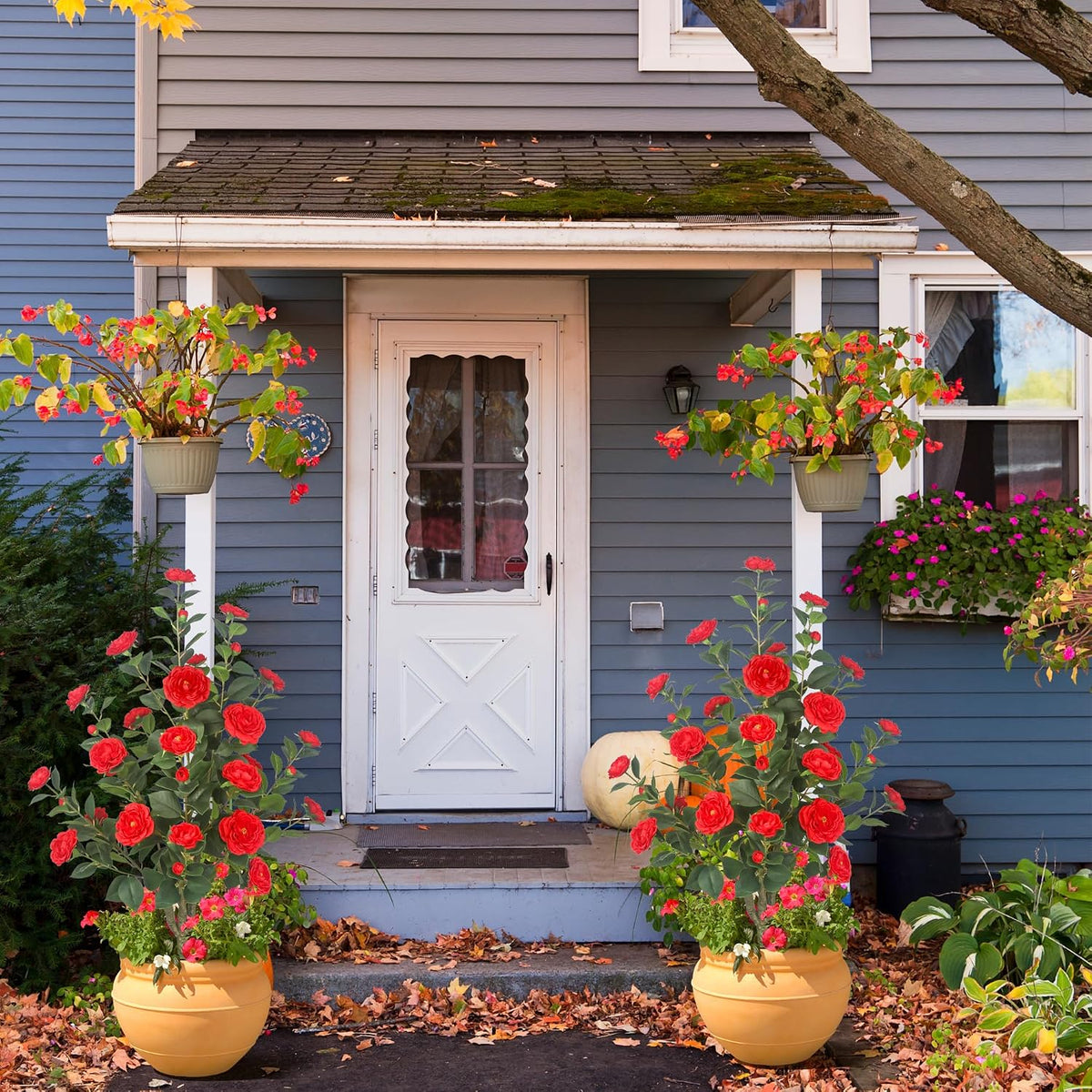 3.5ft artificial camellia trees with 32 flowers in shown in use